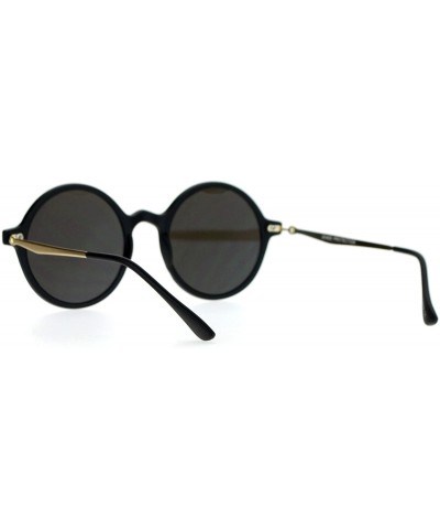 Round Unisex Fashion Sunglasses Round Circle Horn Rim Frame Flat Mirror Lens - Matte Black (Blue Mirror) - CP1882UNDAT $11.71