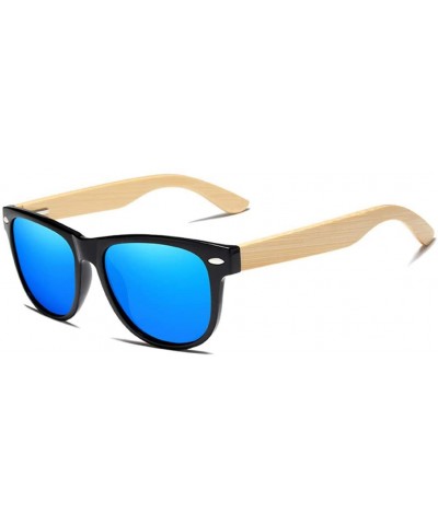 Semi-rimless Handmade Polarized Sunglasses Women Men Natural Bamboo Colorful Lens Frame - Blue Bamboo - C0194O609TM $36.71
