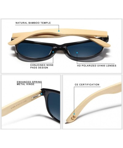 Semi-rimless Handmade Polarized Sunglasses Women Men Natural Bamboo Colorful Lens Frame - Blue Bamboo - C0194O609TM $36.71