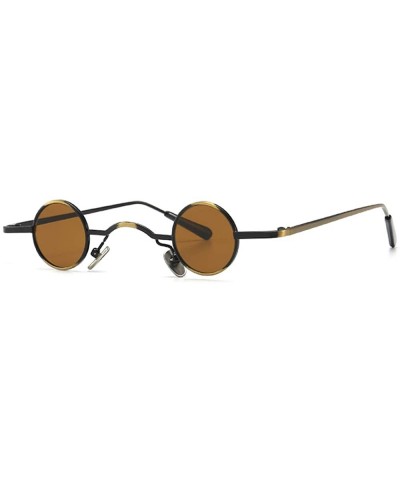 Round Tiny Sunglasses Round Retro Metal Men Punk Sun Glasses Women Eyewear - Brown Lens - CM18W449N44 $21.77