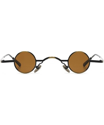 Round Tiny Sunglasses Round Retro Metal Men Punk Sun Glasses Women Eyewear - Brown Lens - CM18W449N44 $10.88