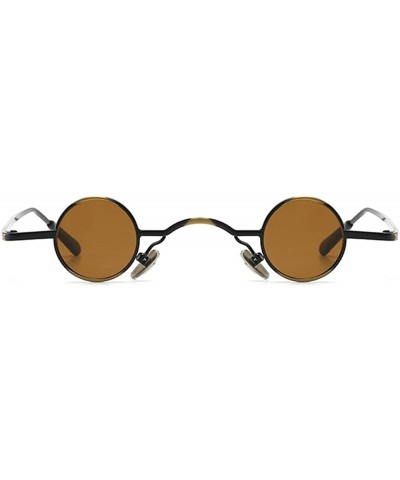 Round Tiny Sunglasses Round Retro Metal Men Punk Sun Glasses Women Eyewear - Brown Lens - CM18W449N44 $10.88