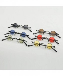 Round Tiny Sunglasses Round Retro Metal Men Punk Sun Glasses Women Eyewear - Brown Lens - CM18W449N44 $10.88