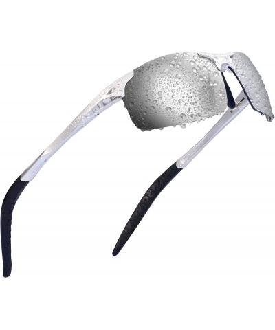 Wrap Sports Polarized Sunglasses for Men - Mens Sports Glasses Metal Frame Driving sunglasses 2266 - Silver - C618HX5MDKI $20.33