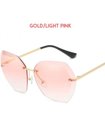 Oversized Rimless Diamond Cutting Lens Sunglasses For Women Rhinestone 100% UV Protection - Gold-light Pink - CX18TYS3EA2 $17.14