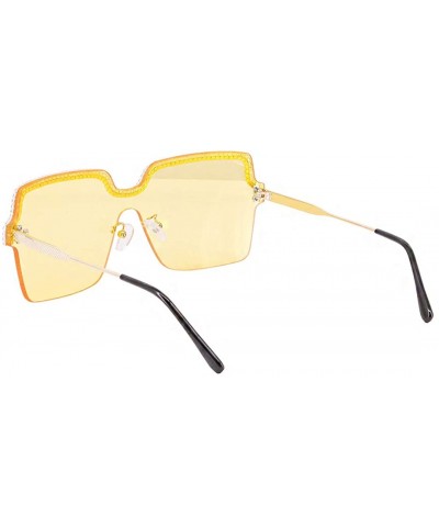 Semi-rimless Rhinestone Oversize Shield Visor Sunglasses Flat Top Mirrored Mono Lens - Yellow Lens/Green Diamond - CM19C94D3E...
