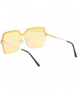 Semi-rimless Rhinestone Oversize Shield Visor Sunglasses Flat Top Mirrored Mono Lens - Yellow Lens/Green Diamond - CM19C94D3E...