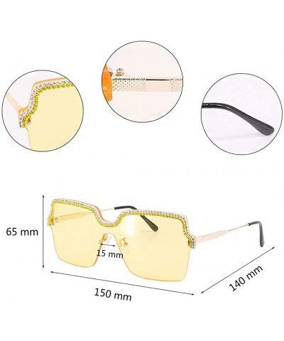 Semi-rimless Rhinestone Oversize Shield Visor Sunglasses Flat Top Mirrored Mono Lens - Yellow Lens/Green Diamond - CM19C94D3E...