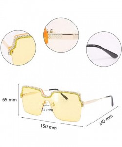 Semi-rimless Rhinestone Oversize Shield Visor Sunglasses Flat Top Mirrored Mono Lens - Yellow Lens/Green Diamond - CM19C94D3E...