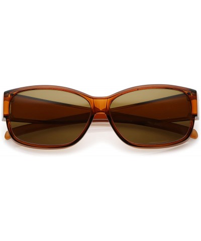 Oversized Oversize Thick Frame Tapered Wide Arms Polarized Lens Rectangle Sunglasses 59mm - Brown / Brown - CX184S405GU $15.99