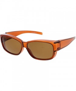 Oversized Oversize Thick Frame Tapered Wide Arms Polarized Lens Rectangle Sunglasses 59mm - Brown / Brown - CX184S405GU $15.99