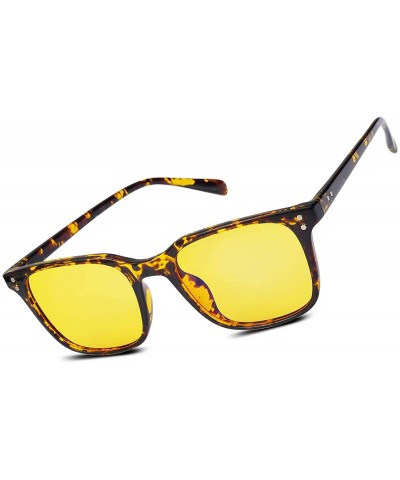 Rectangular Night Vision Driving Glasses - Anti Glare Yellow Lens Safety Sun Glasses For Women& Men Stylish - Leopard/Yellow ...