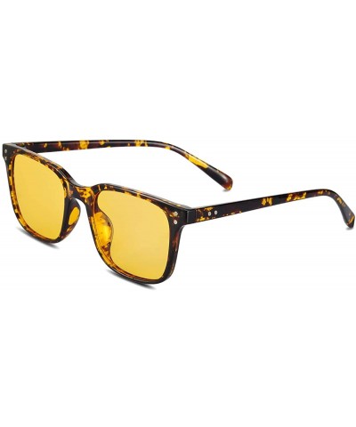 Rectangular Night Vision Driving Glasses - Anti Glare Yellow Lens Safety Sun Glasses For Women& Men Stylish - Leopard/Yellow ...