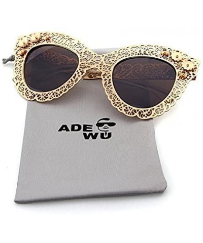 Round Women Pierced Sunglasses Carving Metal Flower Frame Fashion UV400 Mother's Day - Brown - CN18DUHIT44 $18.29