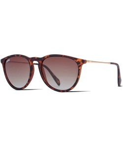 Round Vintage Lightweight Polarized Sunglasses Protection - Brown Gradient Lens Gold Temple - CK1934HIYAY $12.29