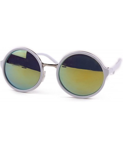 Round Unisex Hippie Vintage Retro Round Sunglasses Frame P2092 - White-green Mirror Lens - CF11KI1P7UV $19.32