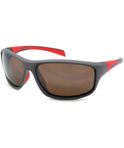 Sport Sports Sunglasses with Flash Mirrored Lens 570063/FM - Matte Grey/Red - CO125Y553QN $9.54