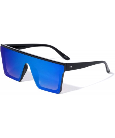 Shield Bologna Geometric Wide Flat Top Shield Sunglasses - Blue - C61975XIH62 $29.85