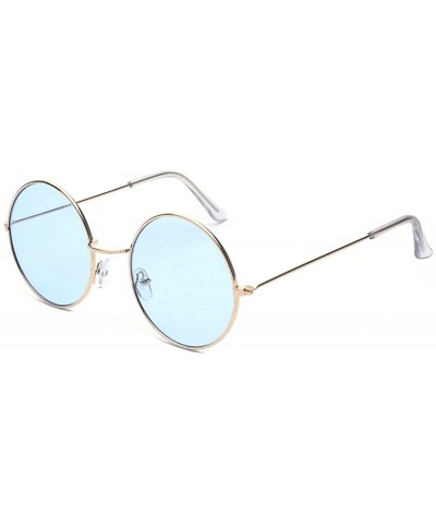 Round Round Small Flat Sunglasses Circle Vintage John Lennon Hippie Glasses - Blue - CO182XCAO0G $21.07