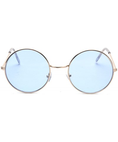 Round Round Small Flat Sunglasses Circle Vintage John Lennon Hippie Glasses - Blue - CO182XCAO0G $10.41