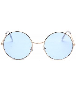 Round Round Small Flat Sunglasses Circle Vintage John Lennon Hippie Glasses - Blue - CO182XCAO0G $10.41