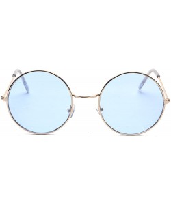 Round Round Small Flat Sunglasses Circle Vintage John Lennon Hippie Glasses - Blue - CO182XCAO0G $10.41