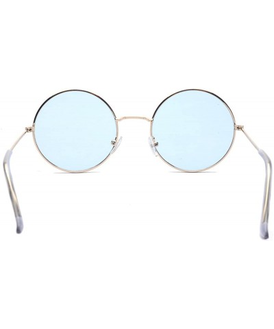 Round Round Small Flat Sunglasses Circle Vintage John Lennon Hippie Glasses - Blue - CO182XCAO0G $10.41