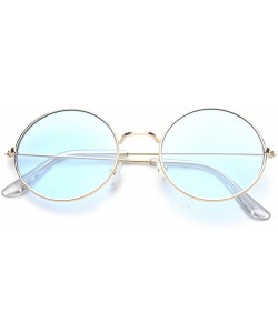 Round Round Small Flat Sunglasses Circle Vintage John Lennon Hippie Glasses - Blue - CO182XCAO0G $10.41