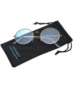 Round Round Small Flat Sunglasses Circle Vintage John Lennon Hippie Glasses - Blue - CO182XCAO0G $10.41