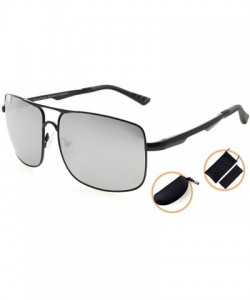 Rectangular Polycarbonate Polarized Sunglasses Men - Black/Silver Mirror - CR186L64GOR $39.05