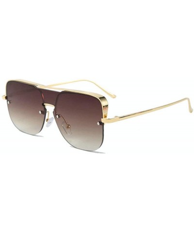 Square One Lens Square Flat Top Sunglasses Men Women Fashion Metal Frame Sun Glasses UV400 Sunshade Glasses - Brown - C319337...
