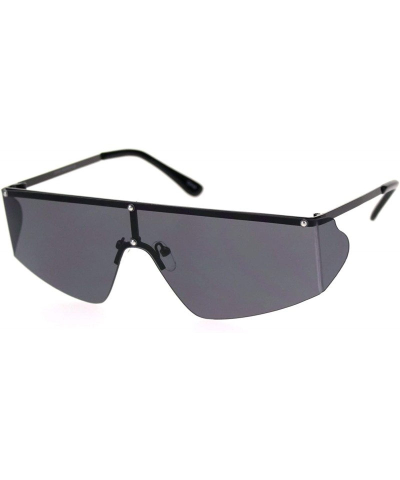 Rimless Flat Top Rimless Shield Side Visor Robotic Sunglasses - Gunmetal Black - CF18SGUEES2 $9.88