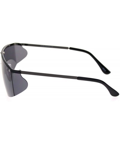 Rimless Flat Top Rimless Shield Side Visor Robotic Sunglasses - Gunmetal Black - CF18SGUEES2 $9.88