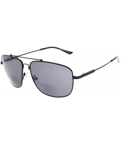 Rectangular Memory Bifocal Sunglasses Bendable Titanium Reading Sunglasses - Black Frame Grey Lens - CD18036QCIS $28.54