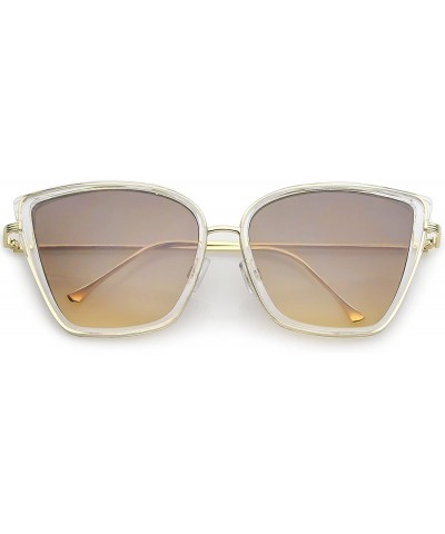 Cat Eye Women's Oversize Slim Arms Metal Trim Tinted Lens Cat Eye Sunglasses 56mm - Clear Gold / Smoke Beige - CZ1820KZD0S $1...