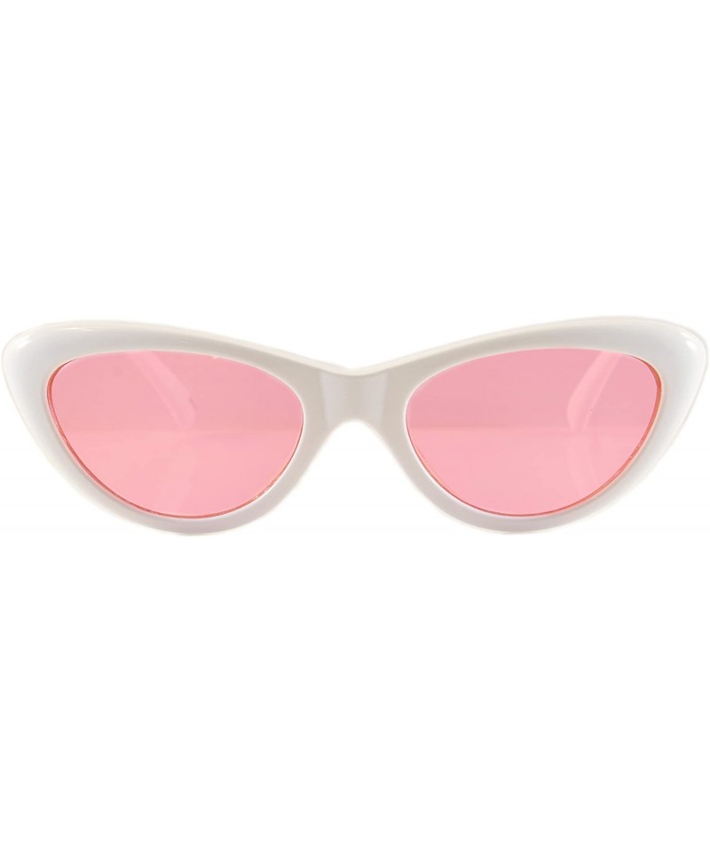 Goggle Goggles Slim Oval Cat-Eye Pop Color Sunglasses A089 - White/ Pink - C71805XXGUZ $11.89