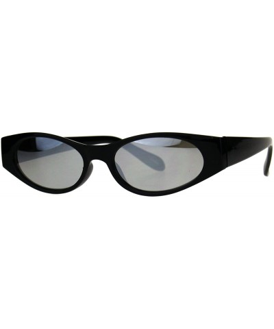 Oval Womens Super Slim Sunglasses Oval Frame Modern Style Shades Mirror Lens - Black (Silver Mirror) - CD180ZZG447 $22.00