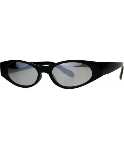 Oval Womens Super Slim Sunglasses Oval Frame Modern Style Shades Mirror Lens - Black (Silver Mirror) - CD180ZZG447 $11.93
