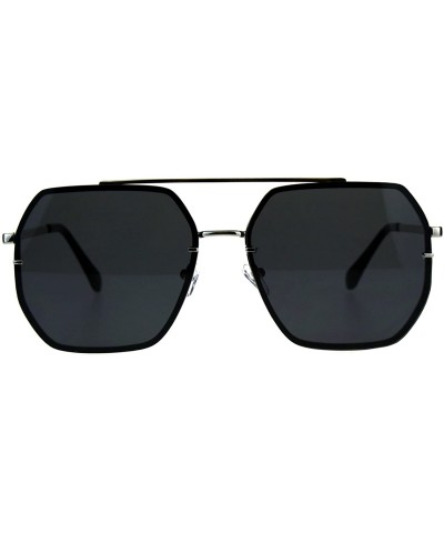 Rimless Mens Rimless Oversize Designer Fashion Metal Rim Sunglasses - Silver Black - CN18CMOZ4MA $15.92