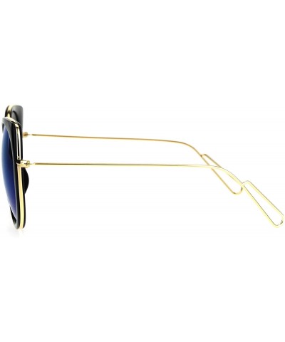 Round Womens Color Mirrored Lens Bat Shape Cat Eye Round Designer Funk Sunglasses - Black Blue - CV17X6R2AXH $27.71