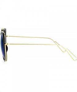 Round Womens Color Mirrored Lens Bat Shape Cat Eye Round Designer Funk Sunglasses - Black Blue - CV17X6R2AXH $27.71