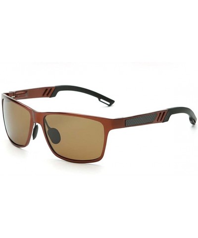 Rectangular Polarized Sunglasses Aviation aluminum magnesium metal driving glasses - Brown Color - CR1887NGKQH $42.60