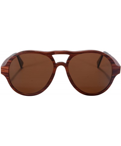 Aviator Wood Sunglasses Polarized Pilot Sunglasses 7 Layers Wood&Aluminum Frame-SG73004 - Redsandalwood- Gradient Brown - CD1...