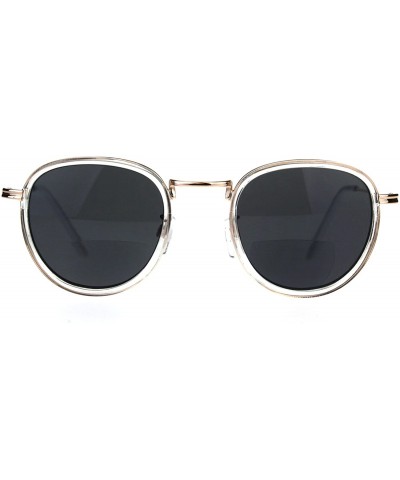 Round Retro Round Double Rim Bifocal Reading Sunglasses - Gold Clear Black - CL180ZKKNCS $10.21