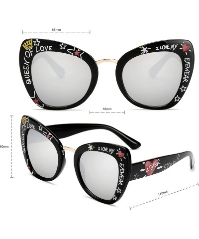 Round Retro Vintage Cateye Sunglasses for Women Plastic Frame Sun glasses - Black-silver - C218U658KWZ $13.60