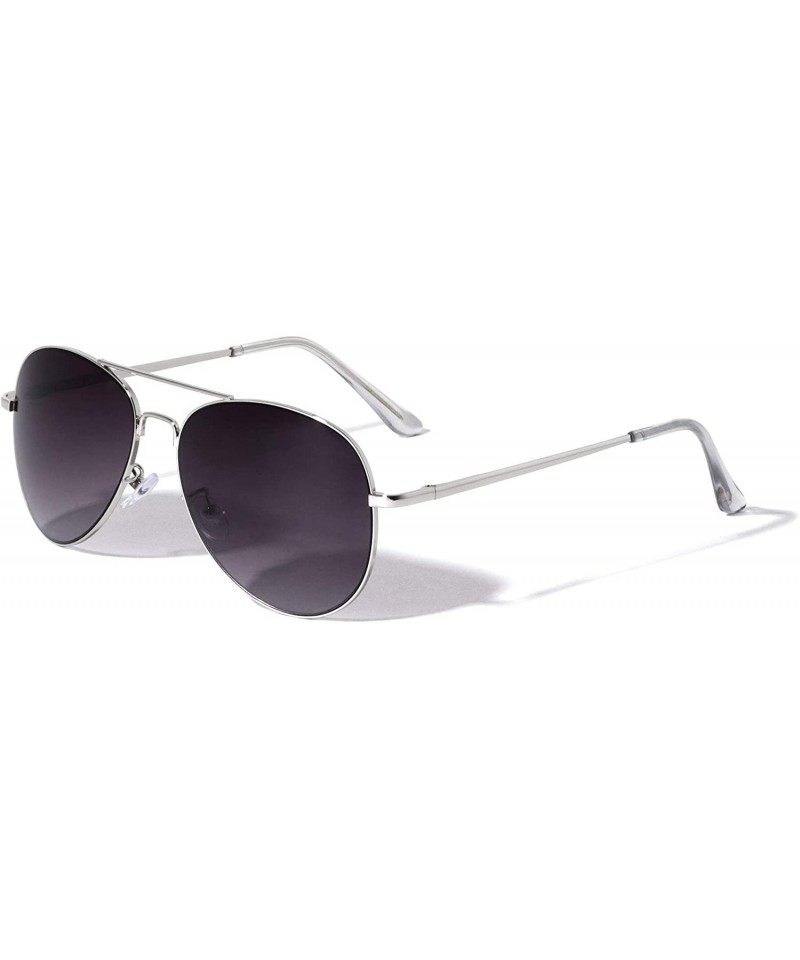 Aviator Super Dark Spring Hinge Classic Round Aviator Sunglasses - Smoke Silver - CI199LTYHXN $12.94