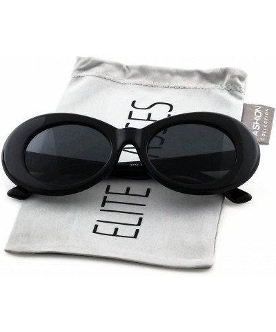 Oval Black Vintage Bold Retro Oval Mod Thick Frame Sunglasses Clout Goggles with Round Lens 51mm - Black - CJ186I5WE65 $20.09