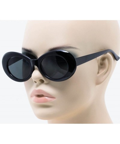 Oval Black Vintage Bold Retro Oval Mod Thick Frame Sunglasses Clout Goggles with Round Lens 51mm - Black - CJ186I5WE65 $11.59