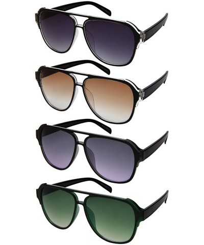Aviator Fashion Aviator Brow Bar Plastic Sunglasses w/Mirrored Lens 541086TT-REV - Black+clear Frame/Grey Gradient Lens - CX1...