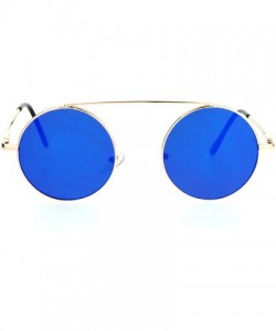 Round Top Bar Bridge Round Circle Frame Sunglasses Unisex Hipster Flat Mirror Lens - Gold (Blue Mirror) - CH187GMSDA2 $9.52